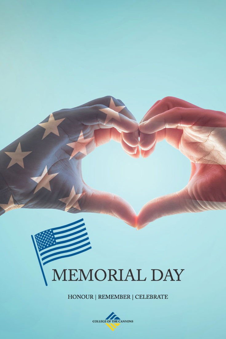 阵亡将士纪念日的形象两个手形成心脏与美国国旗投射到手中。
